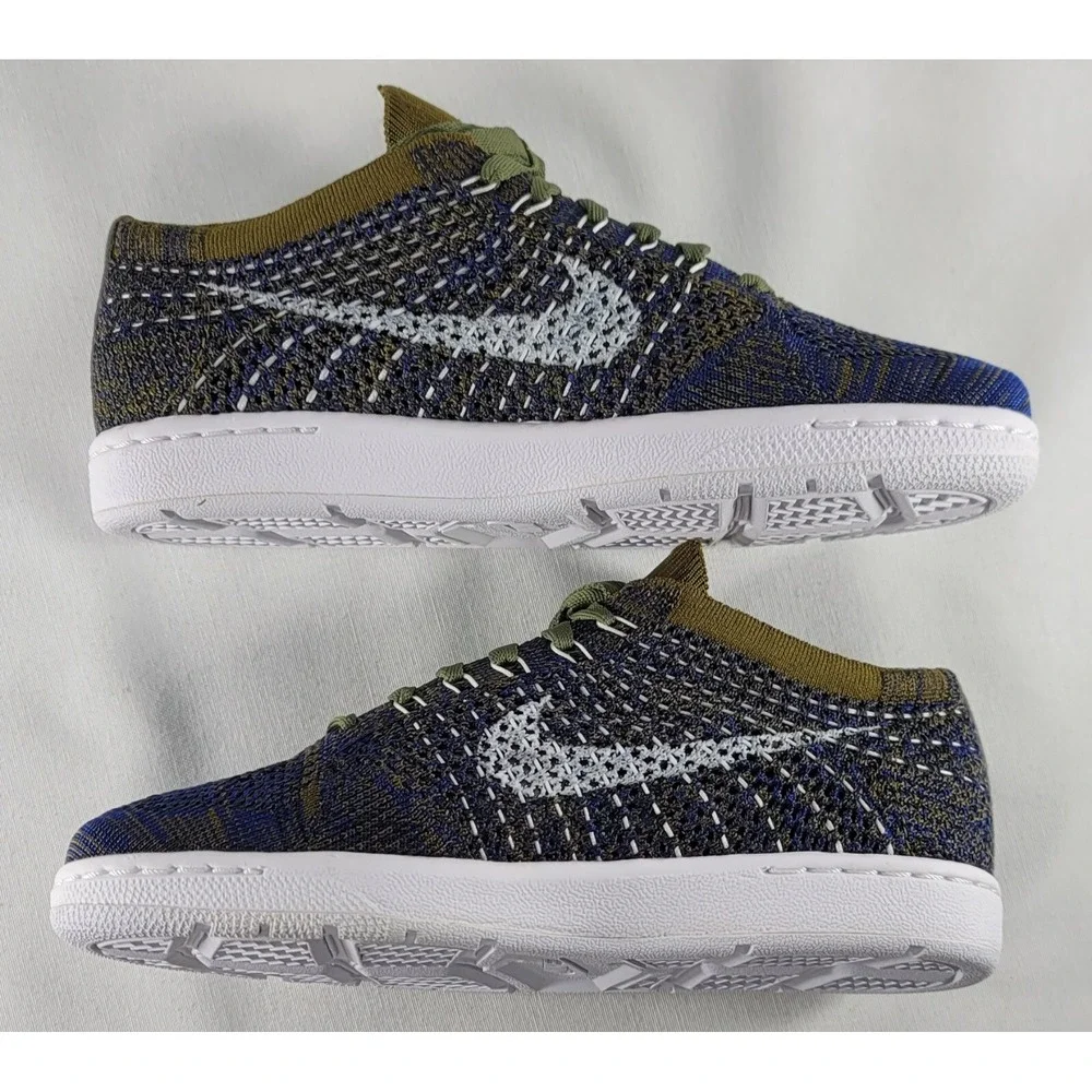 NIB Wms Sz 6 Nike Tennis Classic Ultra Flyknit Olive Flak/White-Deep Royal-Black